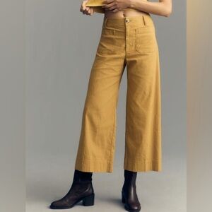 The Colette Cropped Wide-Leg Pants by Maeve - Mustard Yellow